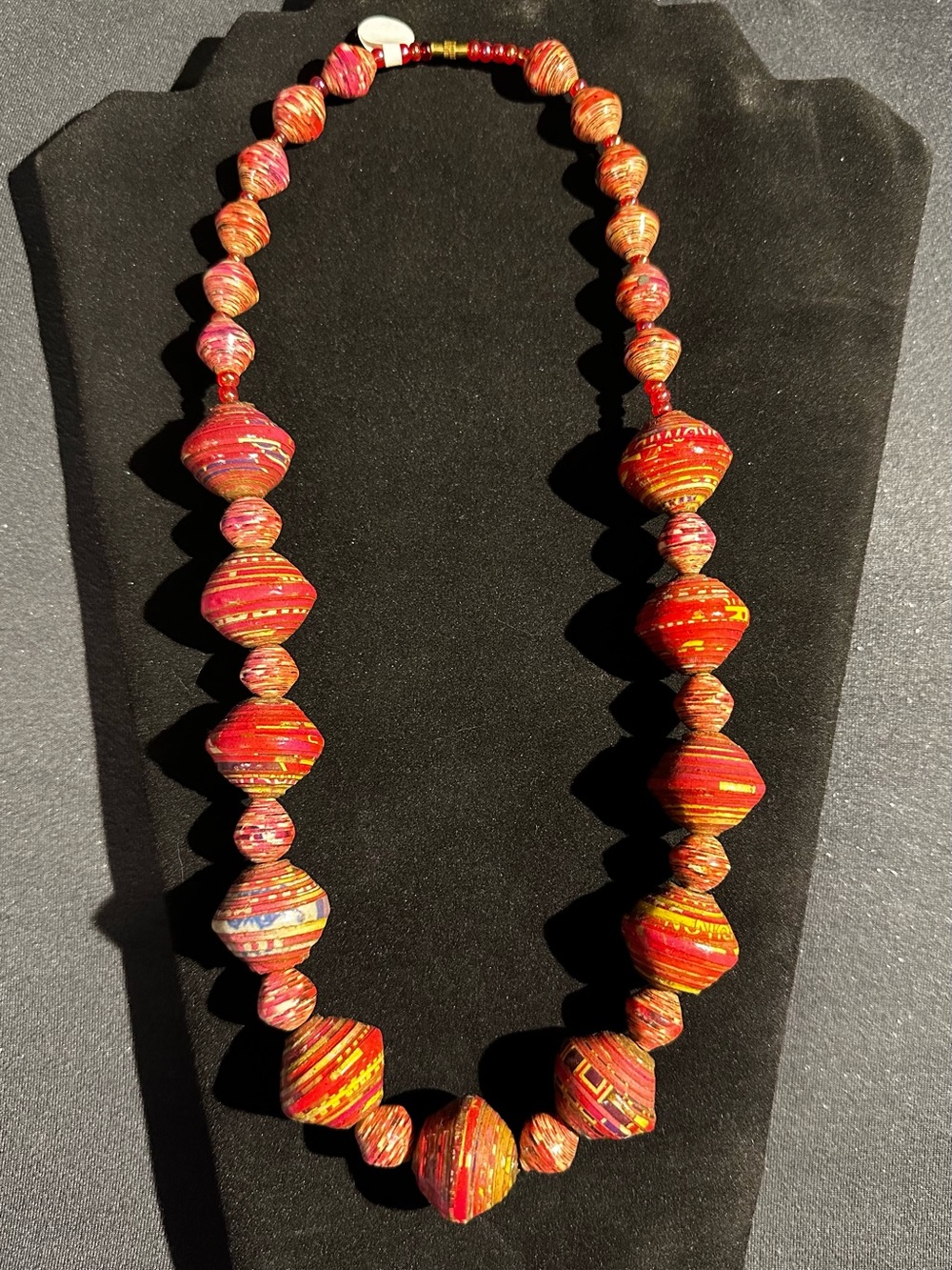 Handcrafted Red Multicolor Paper Bead Necklace